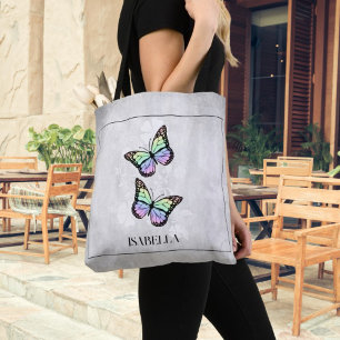 Rainbow Butterfly Floral Personalised Tote Bag