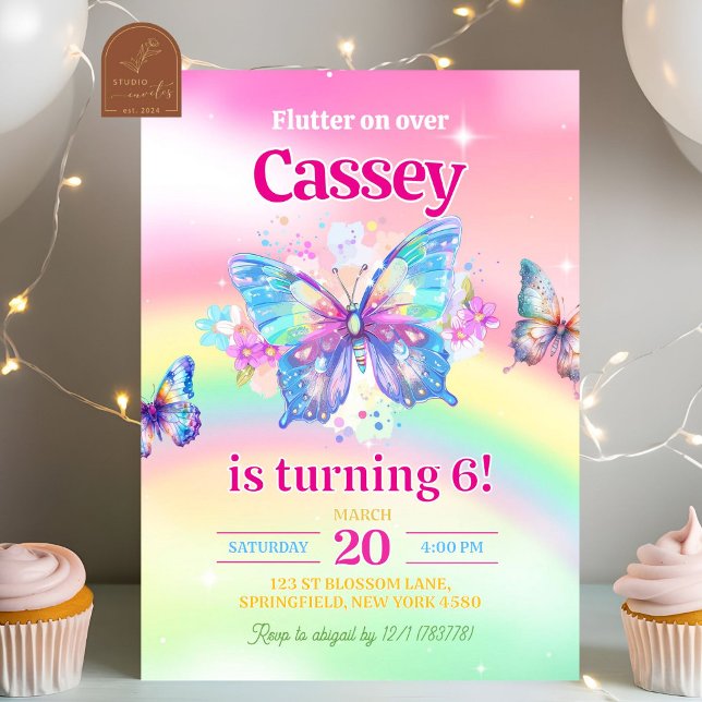 Rainbow Butterfly Girl Birthday Invitation (Creator Uploaded)