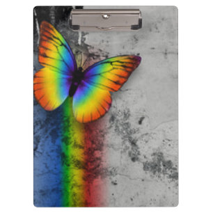 Rainbow Butterfly Grey Black Pattern Print Clipboard
