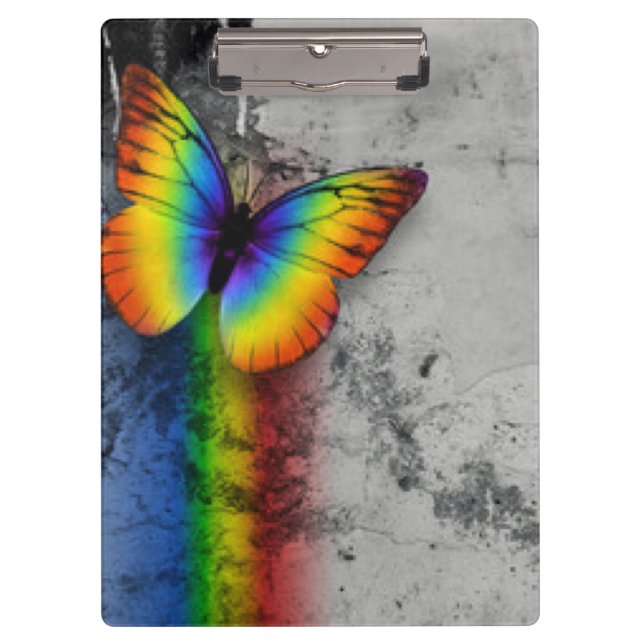 Rainbow Butterfly Grey Black Pattern Print Clipboard (Front)