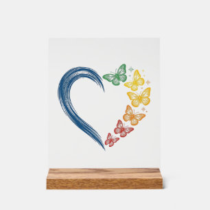 Rainbow Butterfly Heart Vintage Engraving Design_1 Acrylic Sign