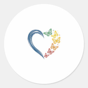 Rainbow Butterfly Heart Vintage Engraving Design_1 Classic Round Sticker