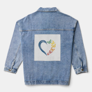 Rainbow Butterfly Heart Vintage Engraving Design_1 Denim Jacket