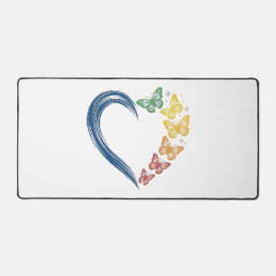 Rainbow Butterfly Heart Vintage Engraving Design_1 Desk Mat
