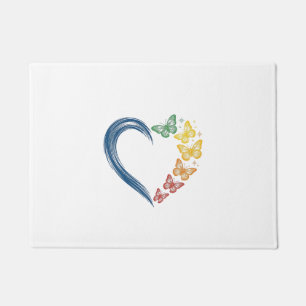 Rainbow Butterfly Heart Vintage Engraving Design_1 Doormat