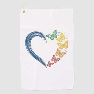 Rainbow Butterfly Heart Vintage Engraving Design_1 Golf Towel