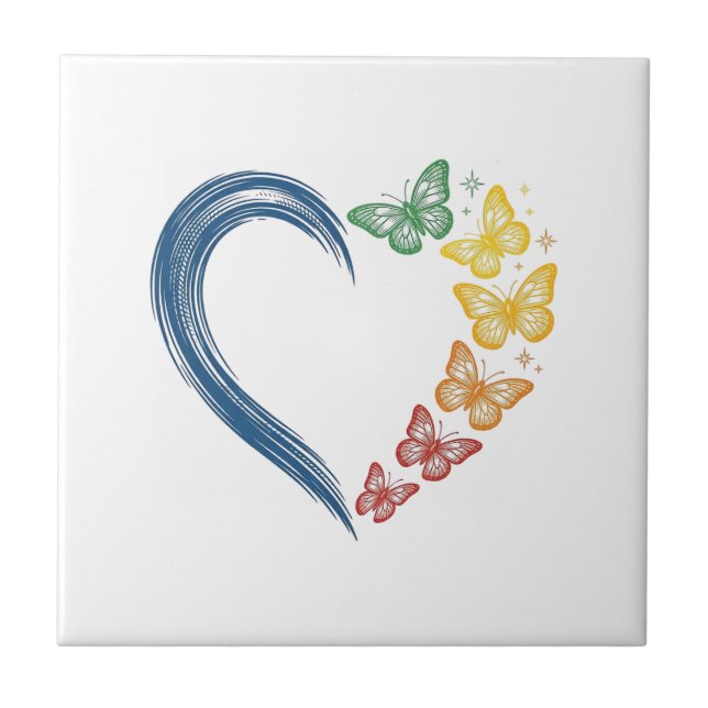 Rainbow Butterfly Heart Vintage Engraving Design_1 Tile (Front)