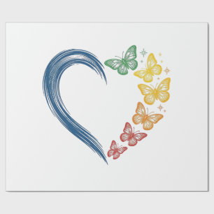 Rainbow Butterfly Heart Vintage Engraving Design_1 Wrapping Paper