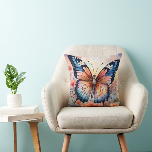 Rainbow Butterfly in a Flower Garden Cushion (Chair)