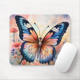 Rainbow Butterfly in a Flower Garden Mouse Pad