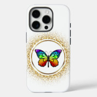 Rainbow Butterfly in a Golden Circle