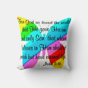 RAINBOW BUTTERFLY JOHN 3:16 DESIGN CUSHION