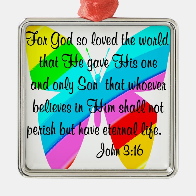 RAINBOW BUTTERFLY JOHN 3:16 DESIGN METAL TREE DECORATION (Front)