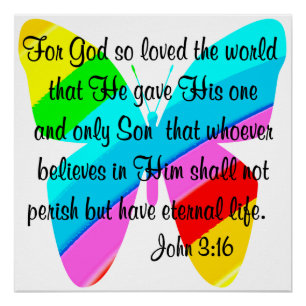 RAINBOW BUTTERFLY JOHN 3:16 DESIGN POSTER
