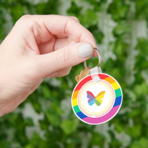 Rainbow Butterfly LGBTQ+ Pride Button Key Ring