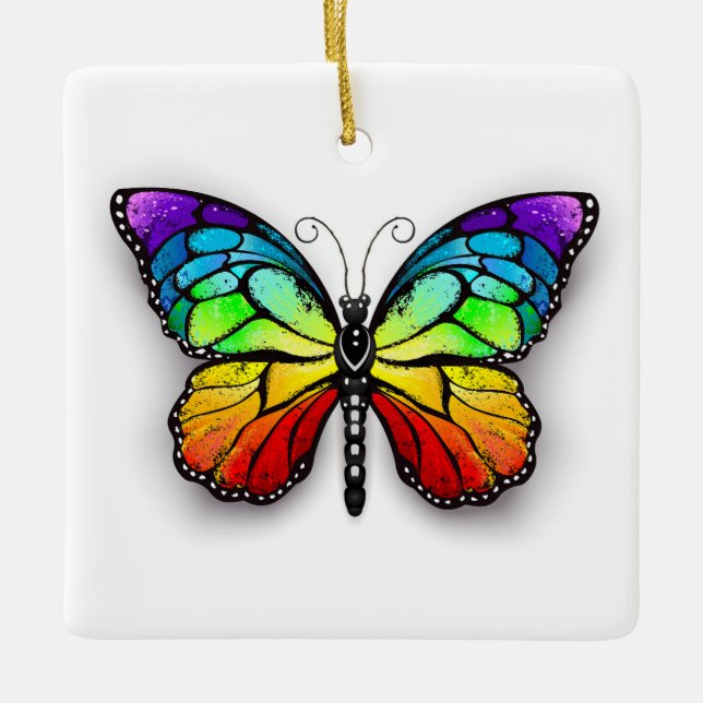 Rainbow butterfly Monarch Ceramic Ornament (Front)