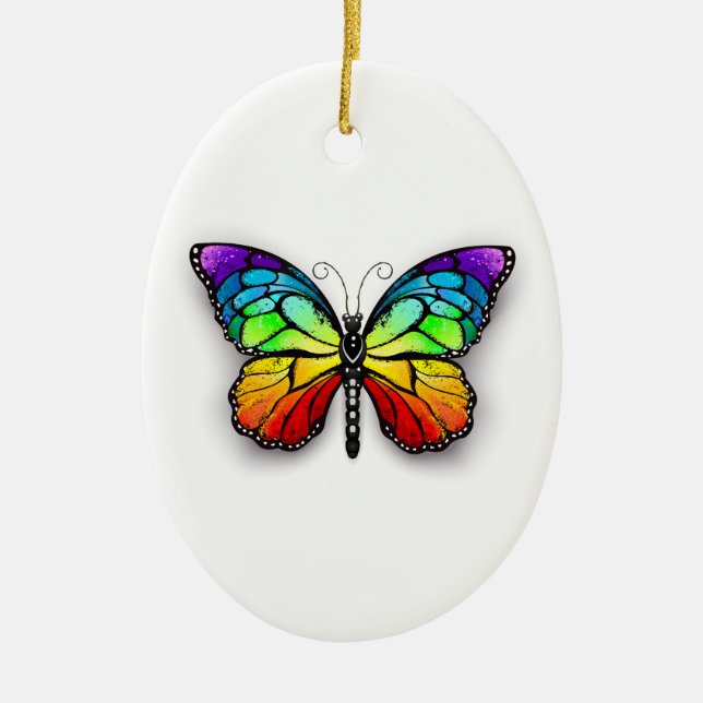 Rainbow butterfly Monarch Ceramic Tree Decoration (Front)