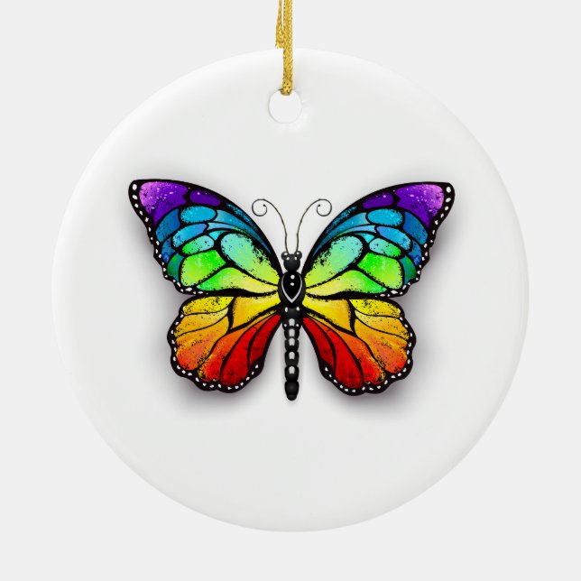 Rainbow butterfly Monarch Ceramic Tree Decoration (Back)