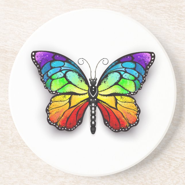 Rainbow butterfly Monarch Coaster (Front)