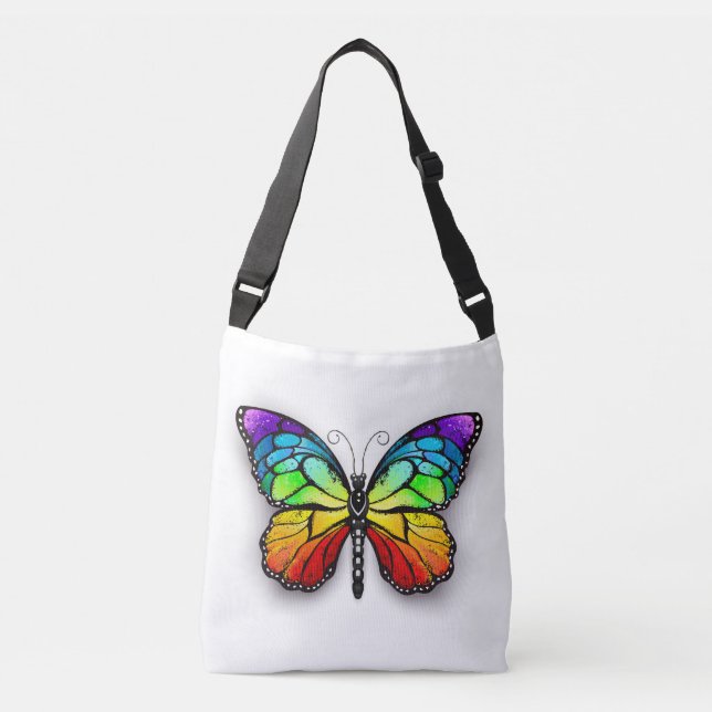 Rainbow butterfly Monarch Crossbody Bag (Front)