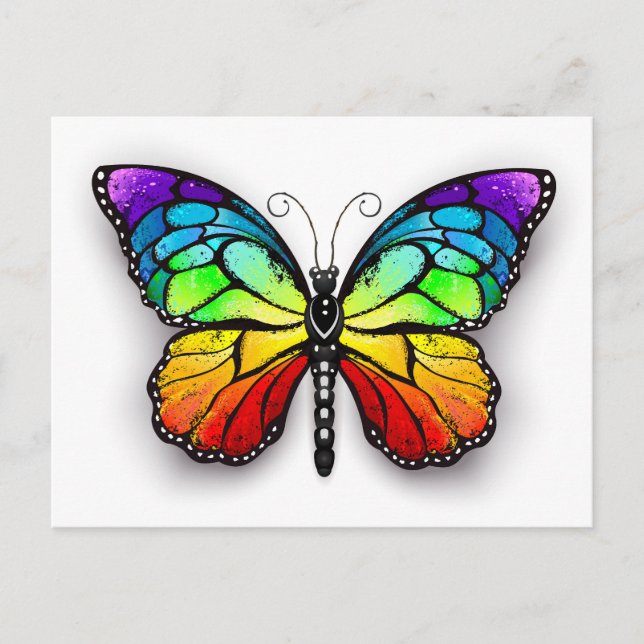 Rainbow butterfly Monarch Invitation Postcard (Front)