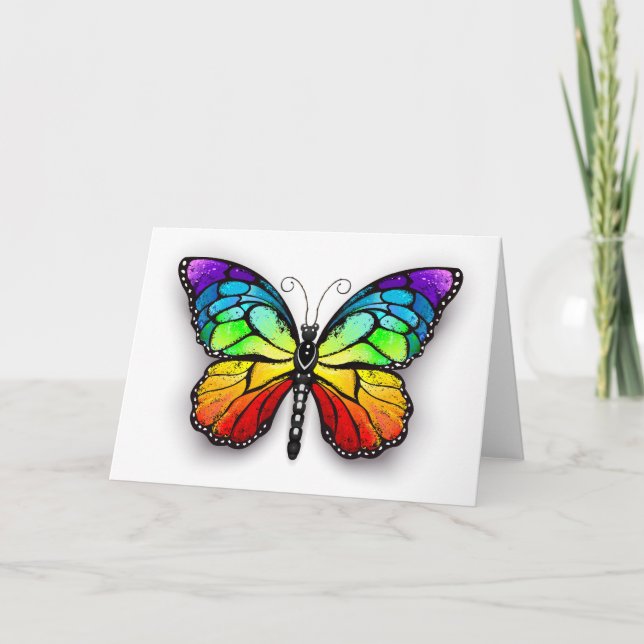 Rainbow butterfly Monarch Note Card (Front)