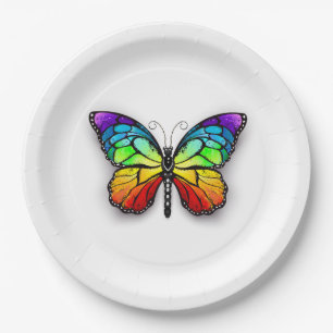 Rainbow butterfly Monarch Paper Plate