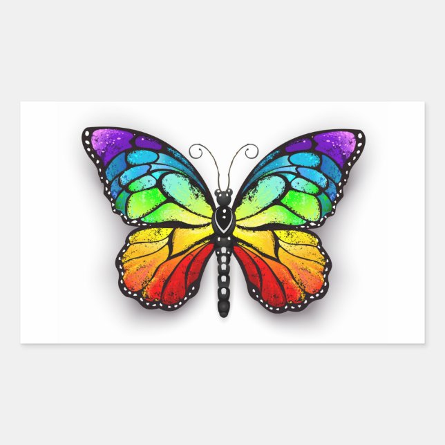 Rainbow butterfly Monarch Rectangular Sticker (Front)