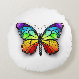 Rainbow butterfly Monarch Round Cushion