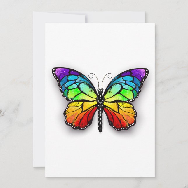 Rainbow butterfly Monarch Save The Date (Front)