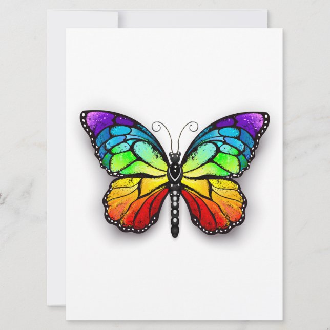 Rainbow butterfly Monarch Save The Date (Front)