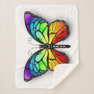 Rainbow butterfly Monarch Sherpa Blanket