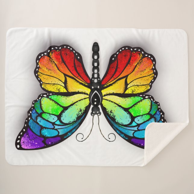 Rainbow butterfly Monarch Sherpa Blanket (Front (Horizontal))