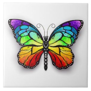 Rainbow butterfly Monarch Tile