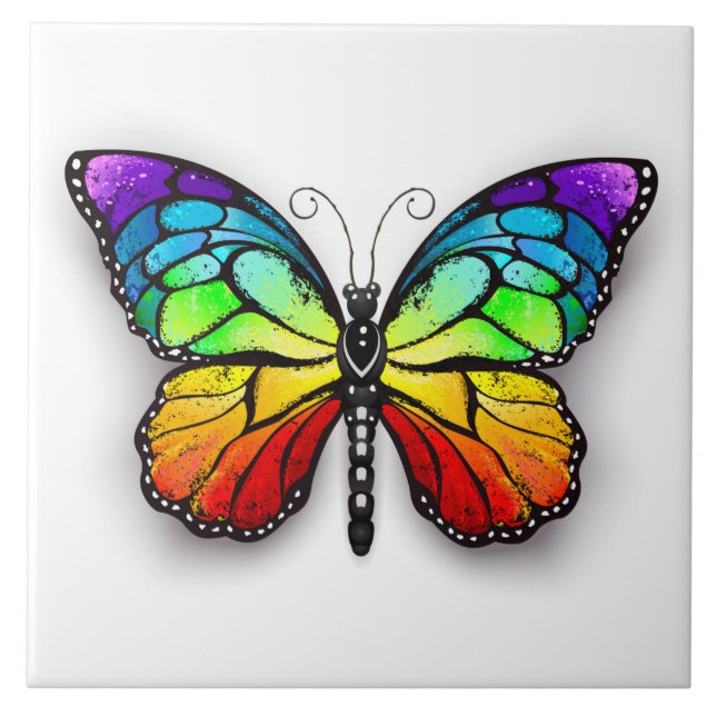 Rainbow butterfly Monarch Tile (Front)