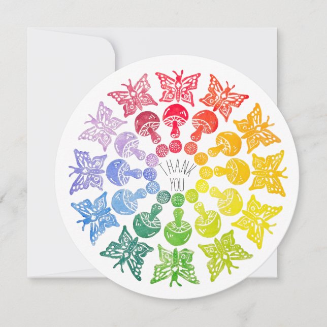 Rainbow Butterfly Mushroom Thank You Card (Front)