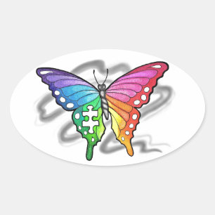 Rainbow Butterfly Oval Sticker