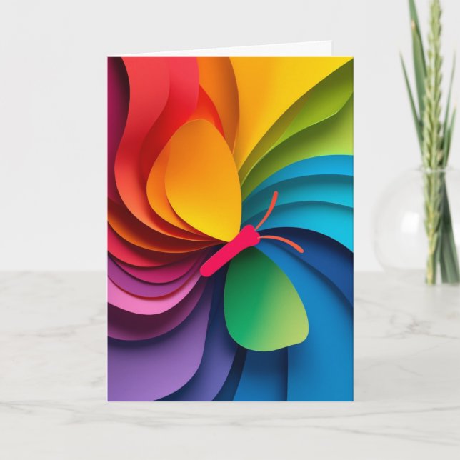 Rainbow Butterfly Paper Collage Card (Front)