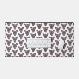 Rainbow Butterfly (pattern white) - Desk Mat