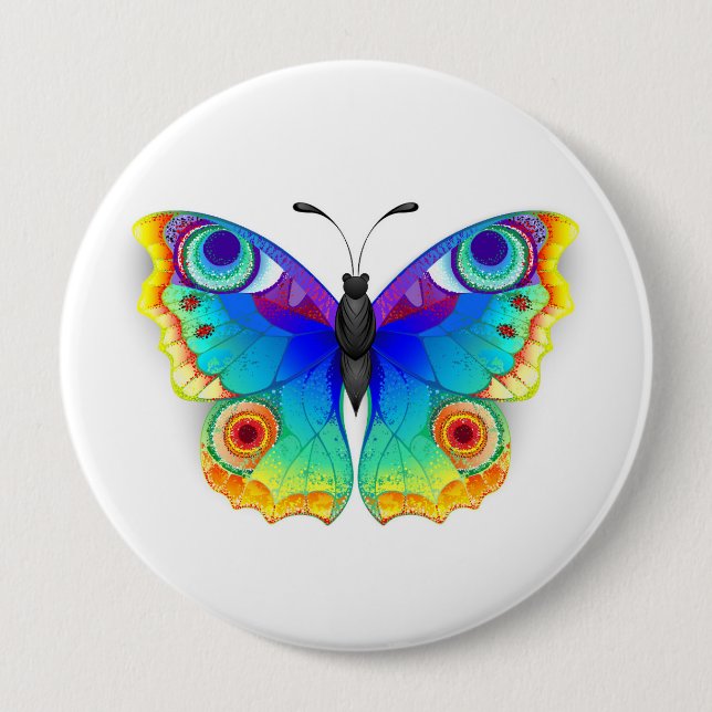 Rainbow Butterfly Peacock Eye 10 Cm Round Badge (Front)