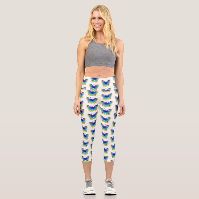 Rainbow Butterfly Peacock Eye Capri Leggings (Front)