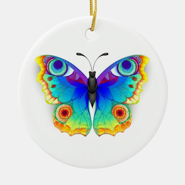 Rainbow Butterfly Peacock Eye Ceramic Tree Decoration (Front)