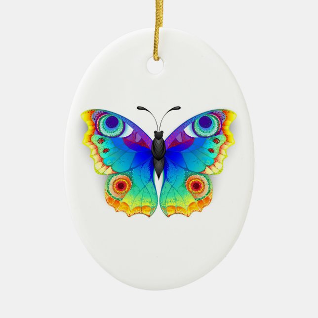 Rainbow Butterfly Peacock Eye Ceramic Tree Decoration (Front)