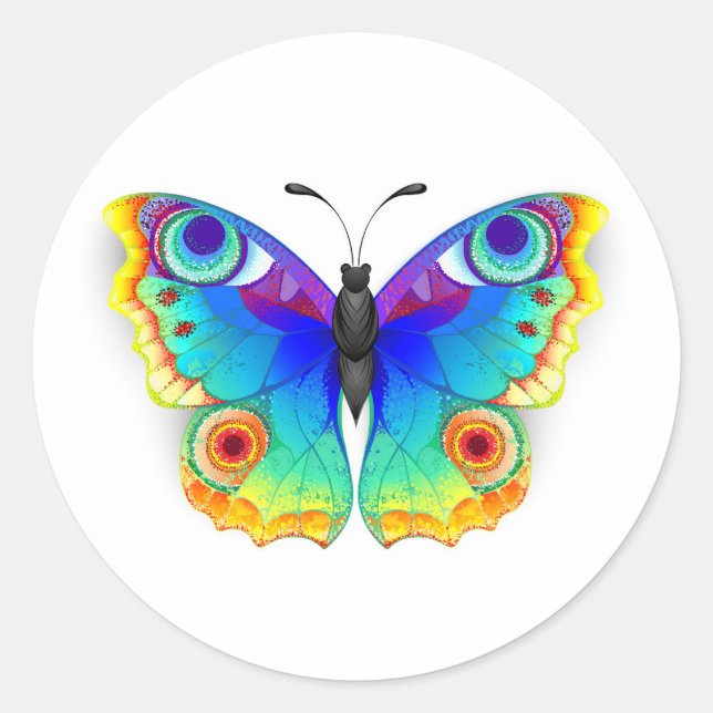 Rainbow Butterfly Peacock Eye Classic Round Sticker (Front)