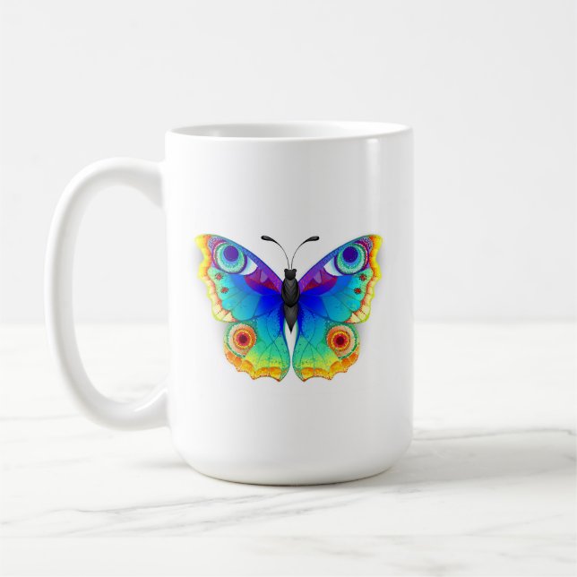 Rainbow Butterfly Peacock Eye Coffee Mug (Left)