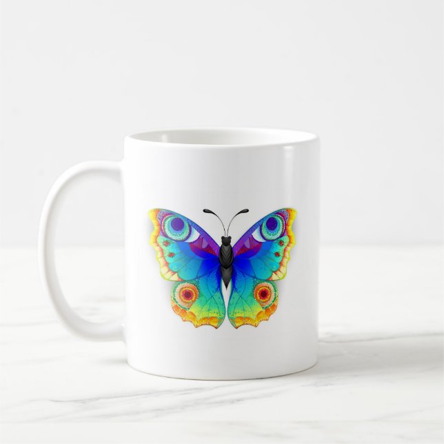Rainbow Butterfly Peacock Eye Coffee Mug (Left)