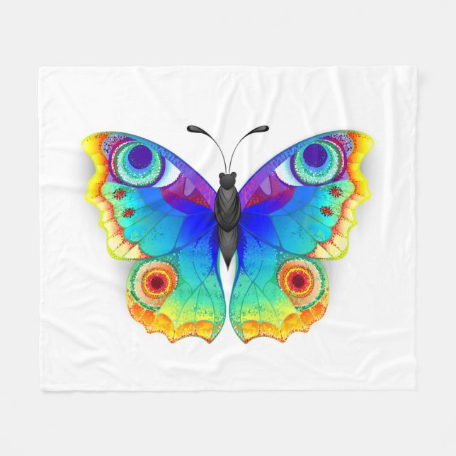 Rainbow Butterfly Peacock Eye Fleece Blanket (Front (Horizontal))