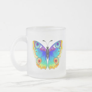 Rainbow Butterfly Peacock Eye Frosted Glass Coffee Mug