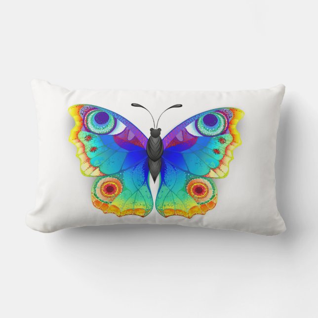Rainbow Butterfly Peacock Eye Lumbar Cushion (Front)
