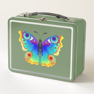 Rainbow Butterfly Peacock Eye Metal Lunch Box